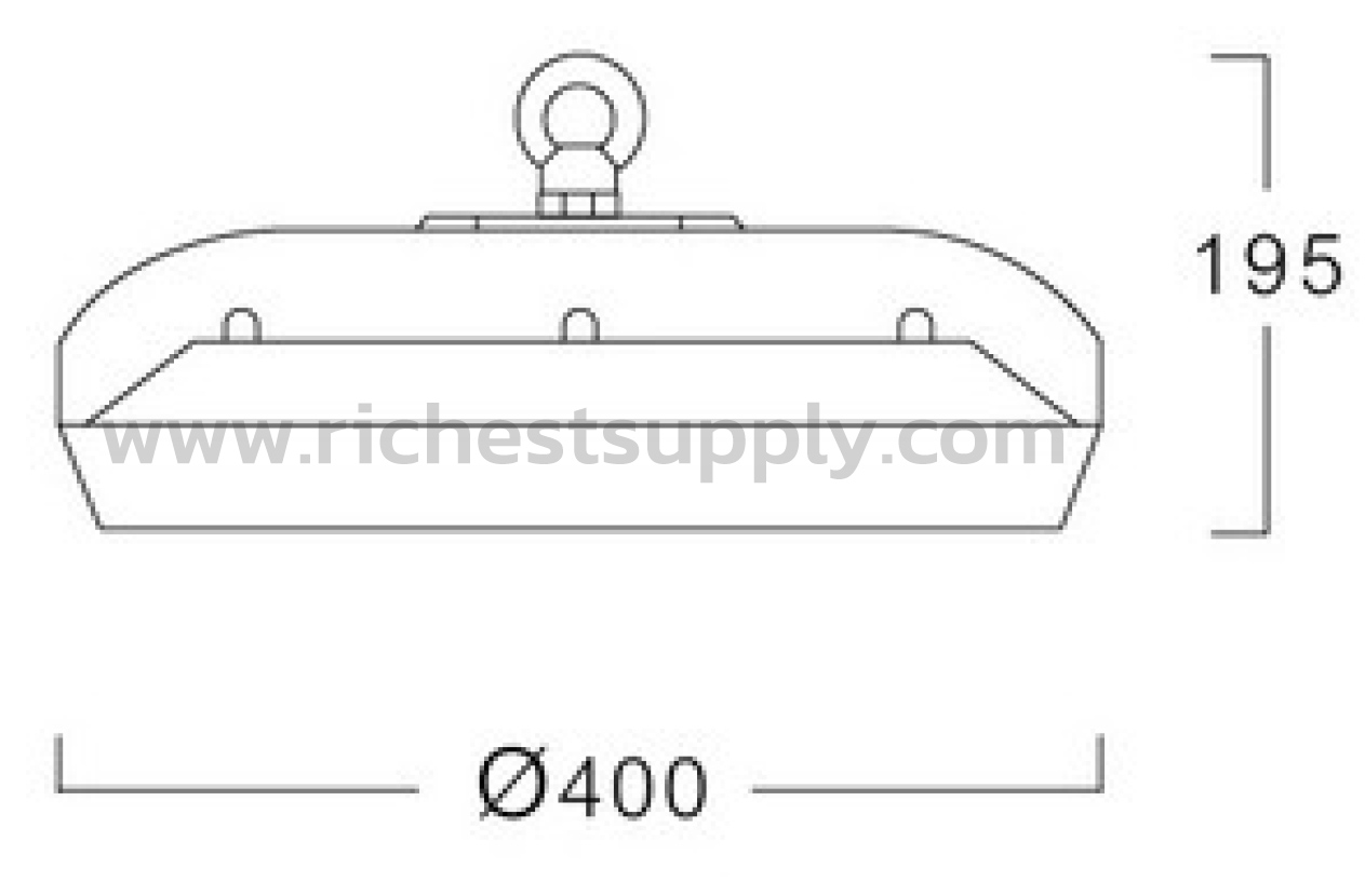 Dimensions โคมไฮเบย์ 130W L&E HBL753