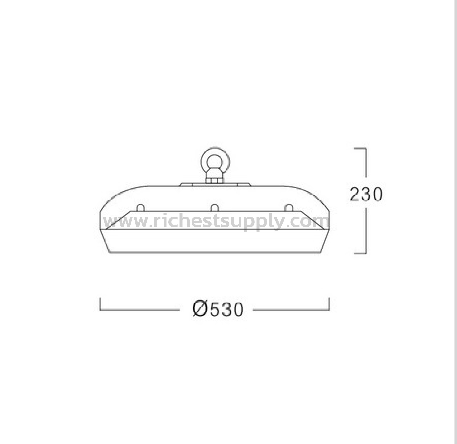 Dimensions โคมไฮเบย์ LED 200W L&E HBL763