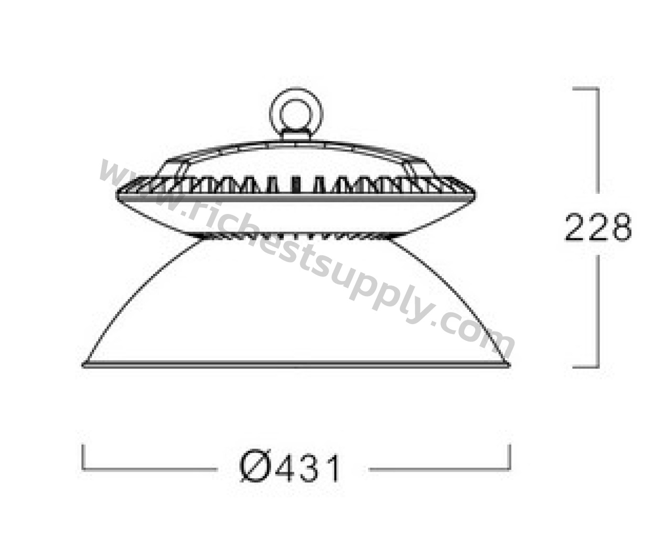 Dimensions โคมไฮเบย์ LED 80W L&E HBL561