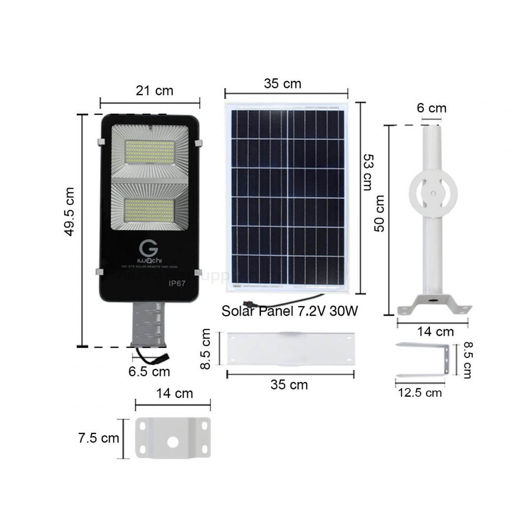 Dimensions โคมไฟถนนโซล่าเซลล์ LED 200w